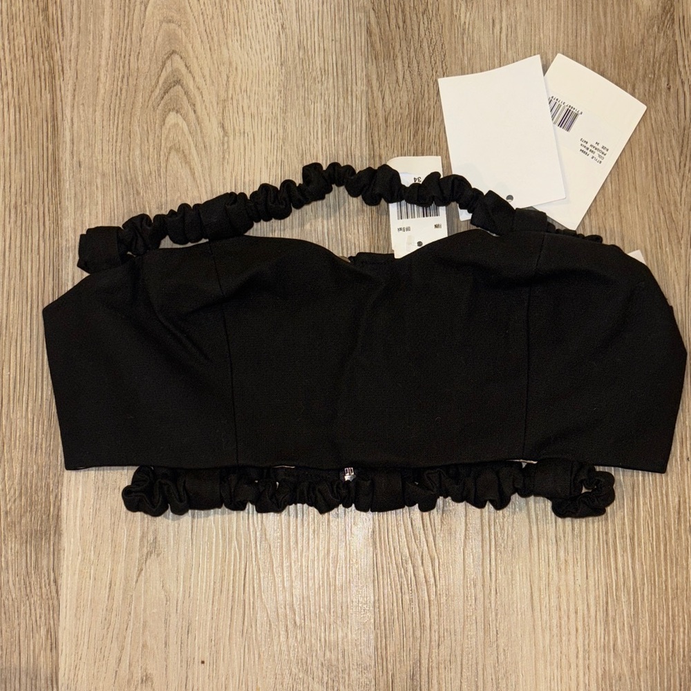 Ganni Black Ruffled Crop Top